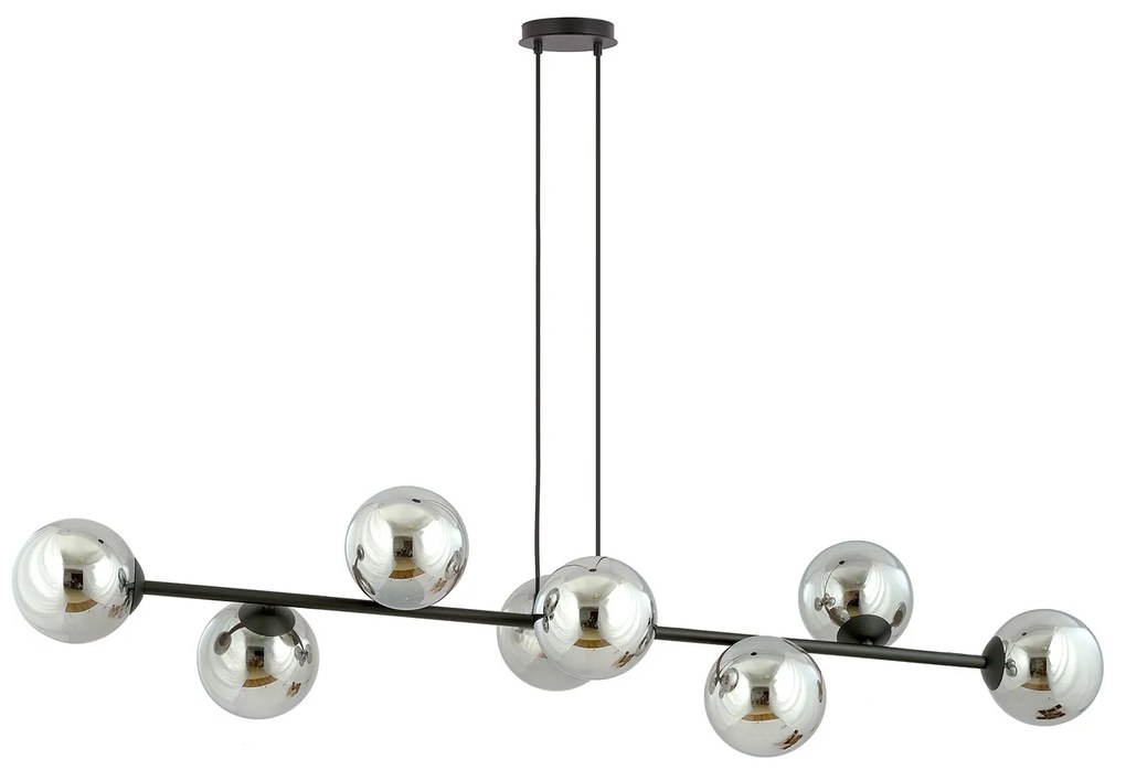 Lampadario Contemporaneo 8 Luci Durga In Acciaio Nero E Sfere In Vetro Fumè