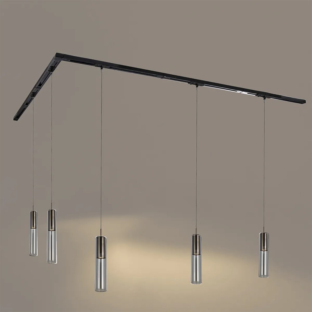 Sistema di illuminazione su binario moderno con 5 faretti a sospensione neri monofase - Iconic Lloyd
