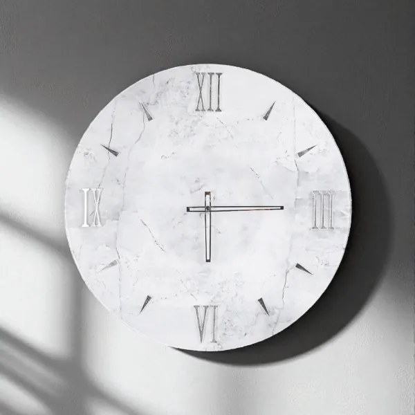 Orologio da Parete GRAFO Ř 65 cm in Vetro Effetto Marmo Bianco