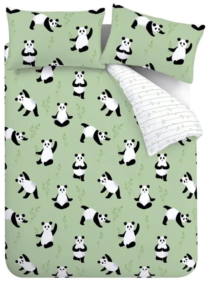 Biancheria da letto per bambini verde per letto matrimoniale 200x200 cm Panda Paws – Catherine Lansfield