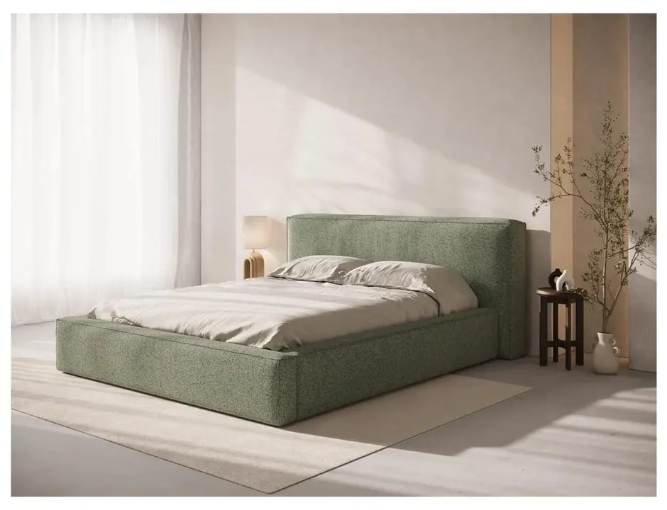 Letto matrimoniale imbottito verde con contenitore con rete inclusa 200x200 cm Simon Olivia – Micadoni