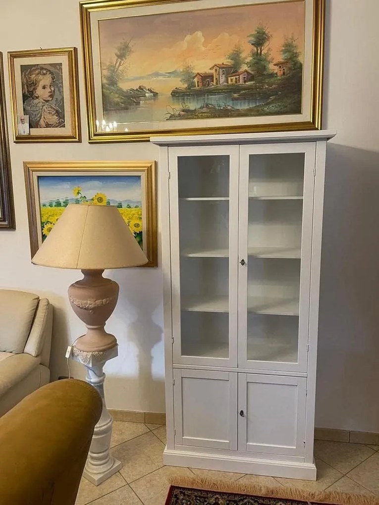 Vetrina classica in legno  bianco opaco 90x41x186 cm