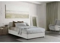 Letto piazza e mezza Camilla, Letto contenitore con rivestimento in tessuto, Made in Italy, Apertura laterale, adatto per materasso cm 120x190, Bianco