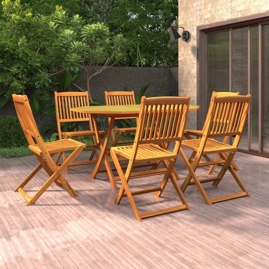 Set Mobili Da Pranzo Da Giardino 7 Pz Legno Massello Di Acacia /