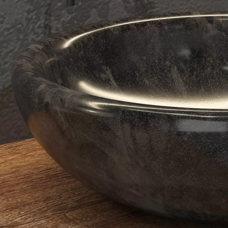 Lavabo in marmo colore nero 40cm con bordo arrotondato | Litos-SC40 - KAMALU