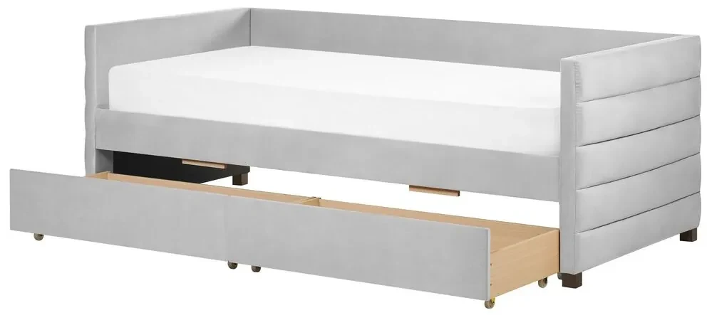 Letto estraibile velluto grigio chiaro 90 x 200 cm TROYES 