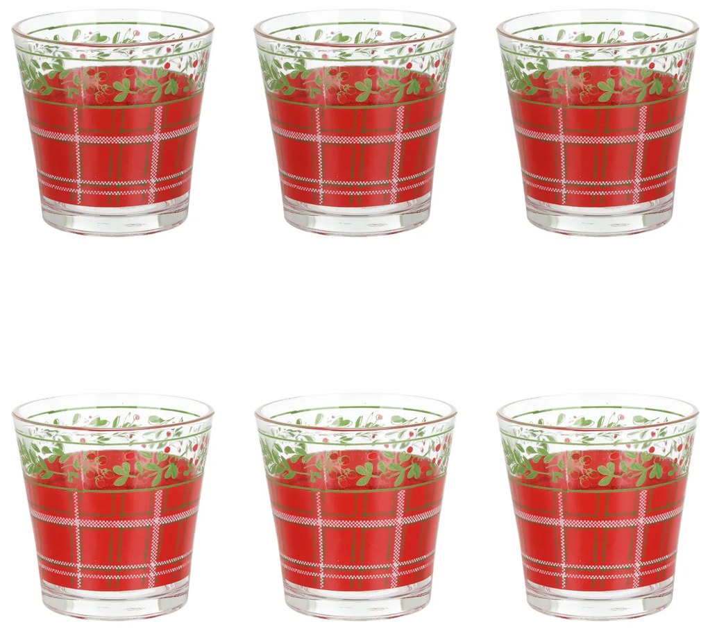 Set 6 bicchieri acqua Tartan Natale 300 ml