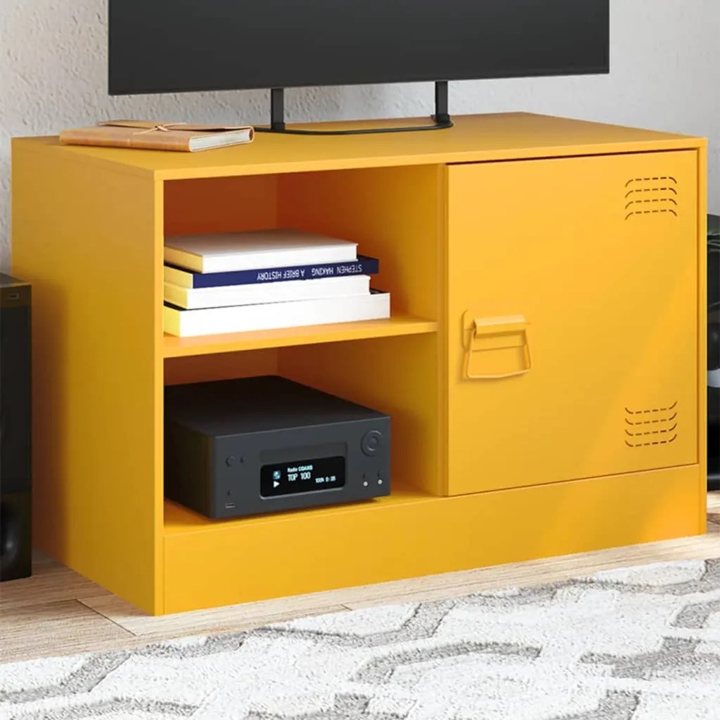 Mobili tv 2 pz giallo senape 67x39x44 cm in acciaio