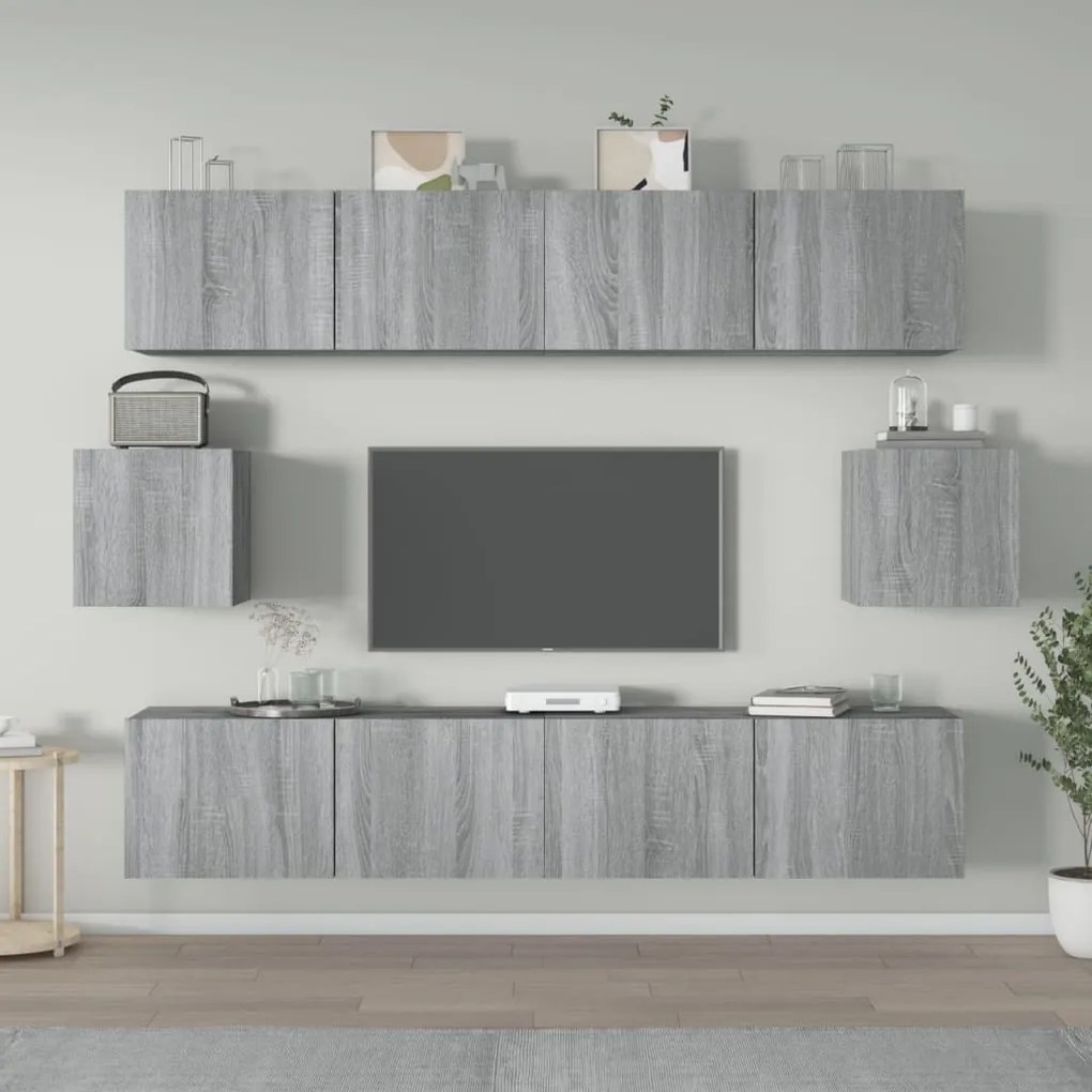 Set Di Mobili Porta Tv 6 Pz Grigio Sonoma İn Legno Multistrato /