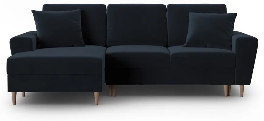 Divano angolare blu scuro allungabile e con contenitore (con penisola a sinistra/con chaise lounge) con rivestimento in velluto Kyoto – Cosmopolitan Design