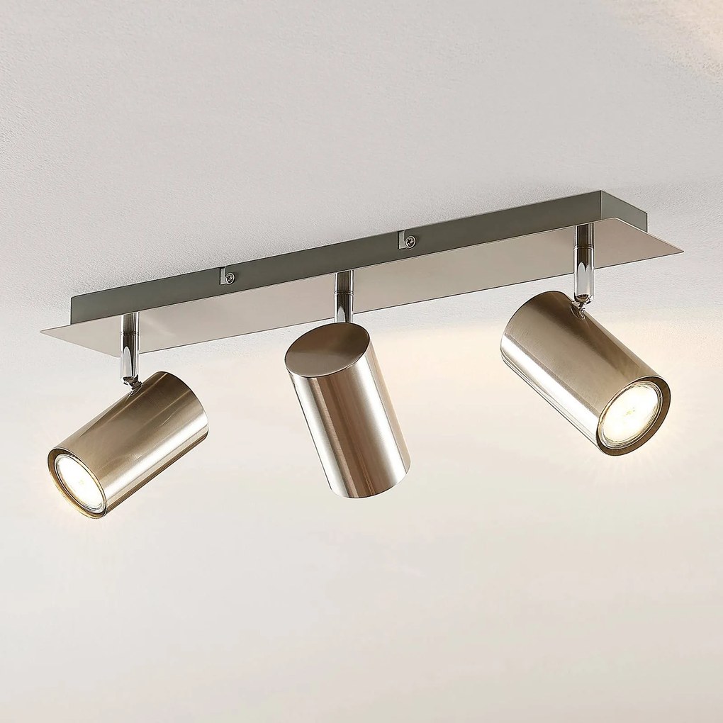 Lindby Faretto da soffitto Joffrey, 49 cm, nichel, a 3 luci, GU10
