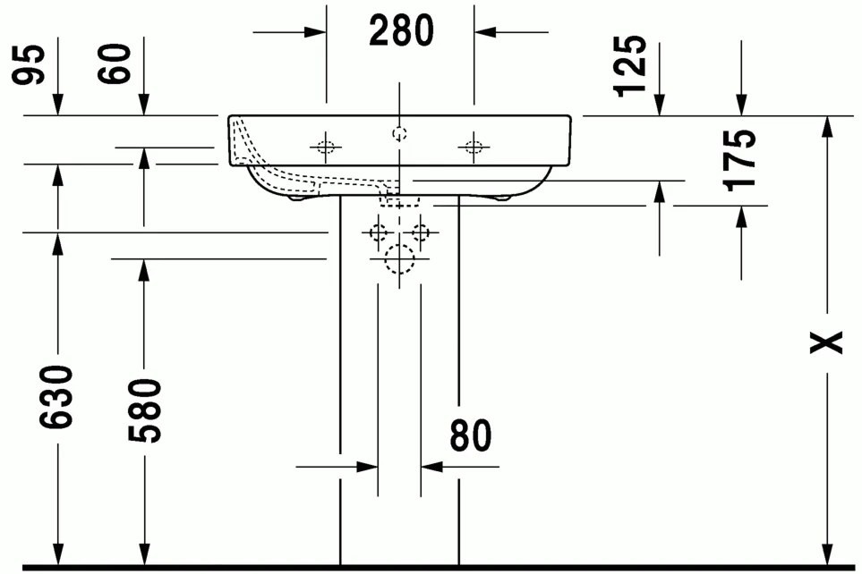 Lavabo Monoforo 65x49  per colonna Con Troppopieno e copriforo cromo Bianco Happy D2 2316650000 Duravit