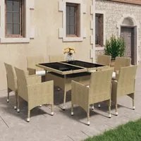 Set da Pranzo da Giardino 9 pz in Polyrattan e Vetro Beige 3058340