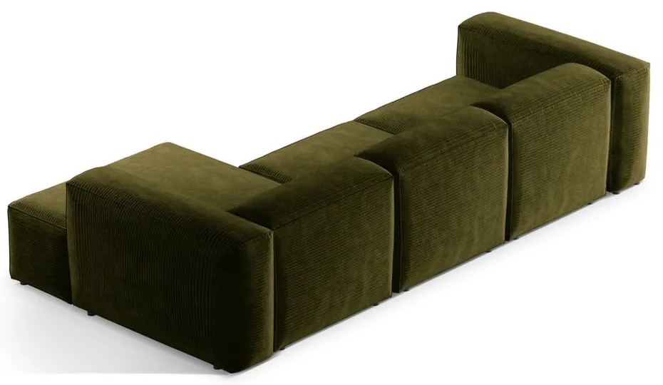 Divano angolare verde (con penisola a destra/con chaise lounge) con rivestimento in velluto a coste Bergamo – Cosmopolitan Design