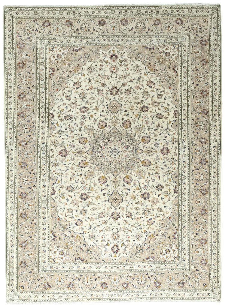 Kashan Tappeto 250x350 Beige (Iran) Annodato A Mano