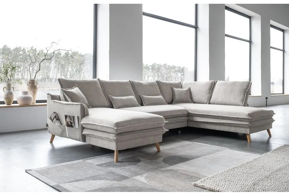 Divano letto angolare beige (angolo destro/"U") Charming Charlie - Miuform