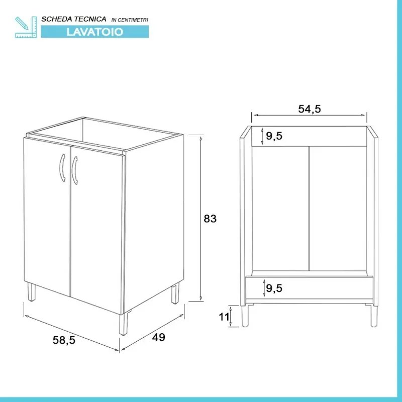 Mobile lavanderia da interno 60 cm olmo con strofinatoio incluso
