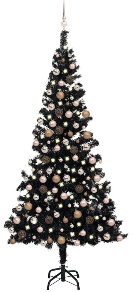 Albero di Natale Preilluminato con Palline Nero in PVC, Albero di Natale Preilluminato con Palline Nero 210 cm PVC III