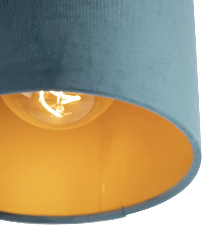 Lampada da soffitto con paralume in velluto blu con oro 20 cm - Nero combinato