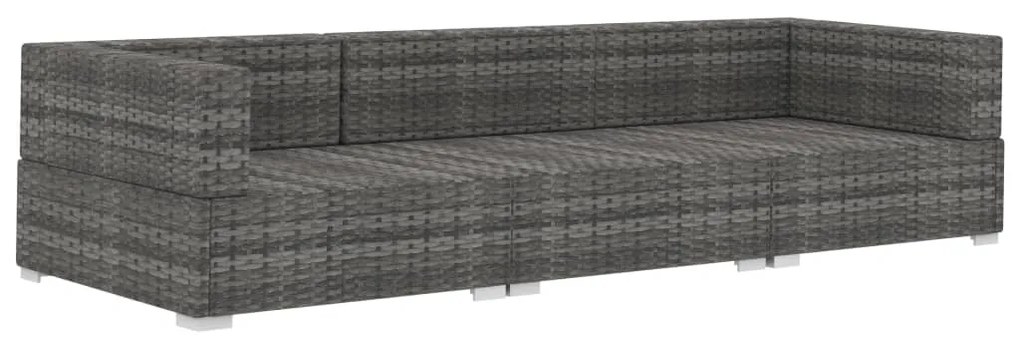 Set divani da giardino 3 pz con cuscini in polyrattan grigio