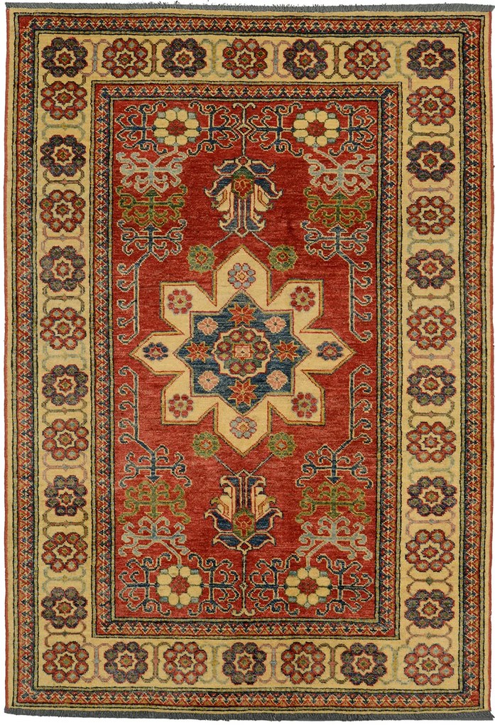 Kazak Tappeto orientale 130x190 Rosso (Pakistan) Annodato A Mano