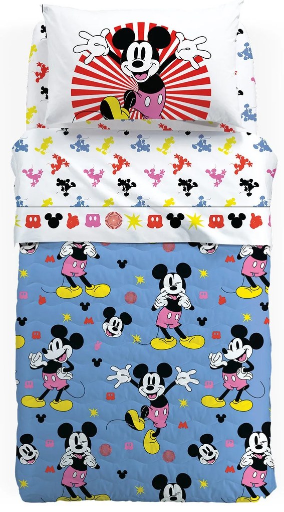 Copriletto Trapuntato in Cotone Mickey Fantasy Piazza e