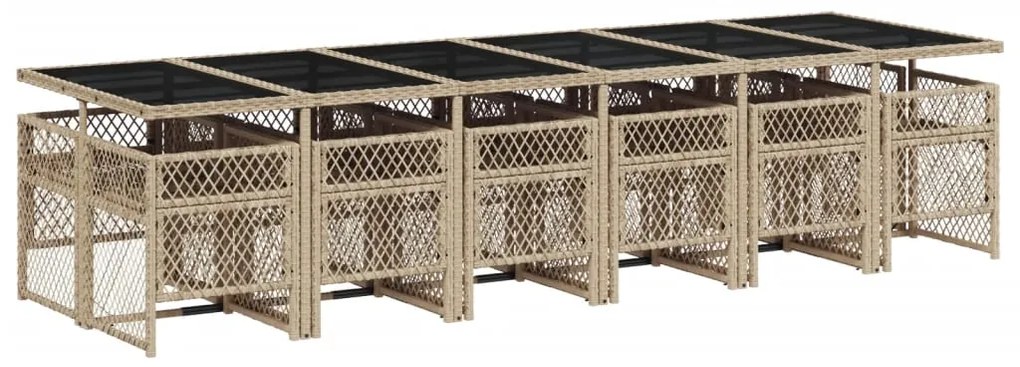 Set da pranzo da giardino 13 pz con cuscini beige in polyrattan