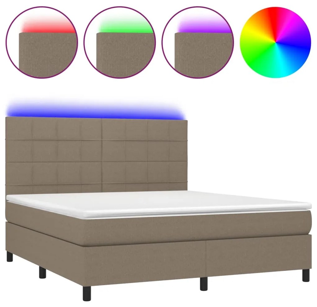 Letto a molle con materasso e led tortora 180x200 cm in tessuto