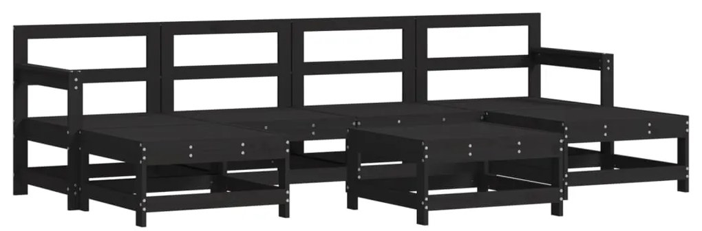 Set Salotto da Giardino 7 pz Nero in Legno Massello di Pino