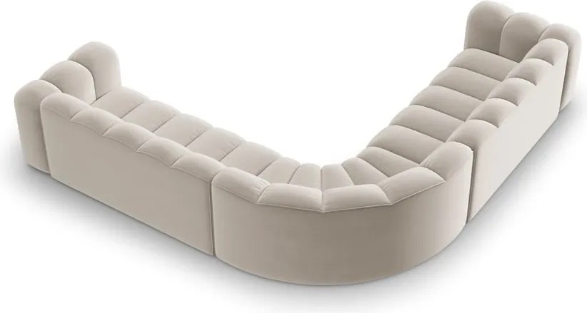 Divano angolare componibile color crema con rivestimento in velluto Lupine – Micadoni