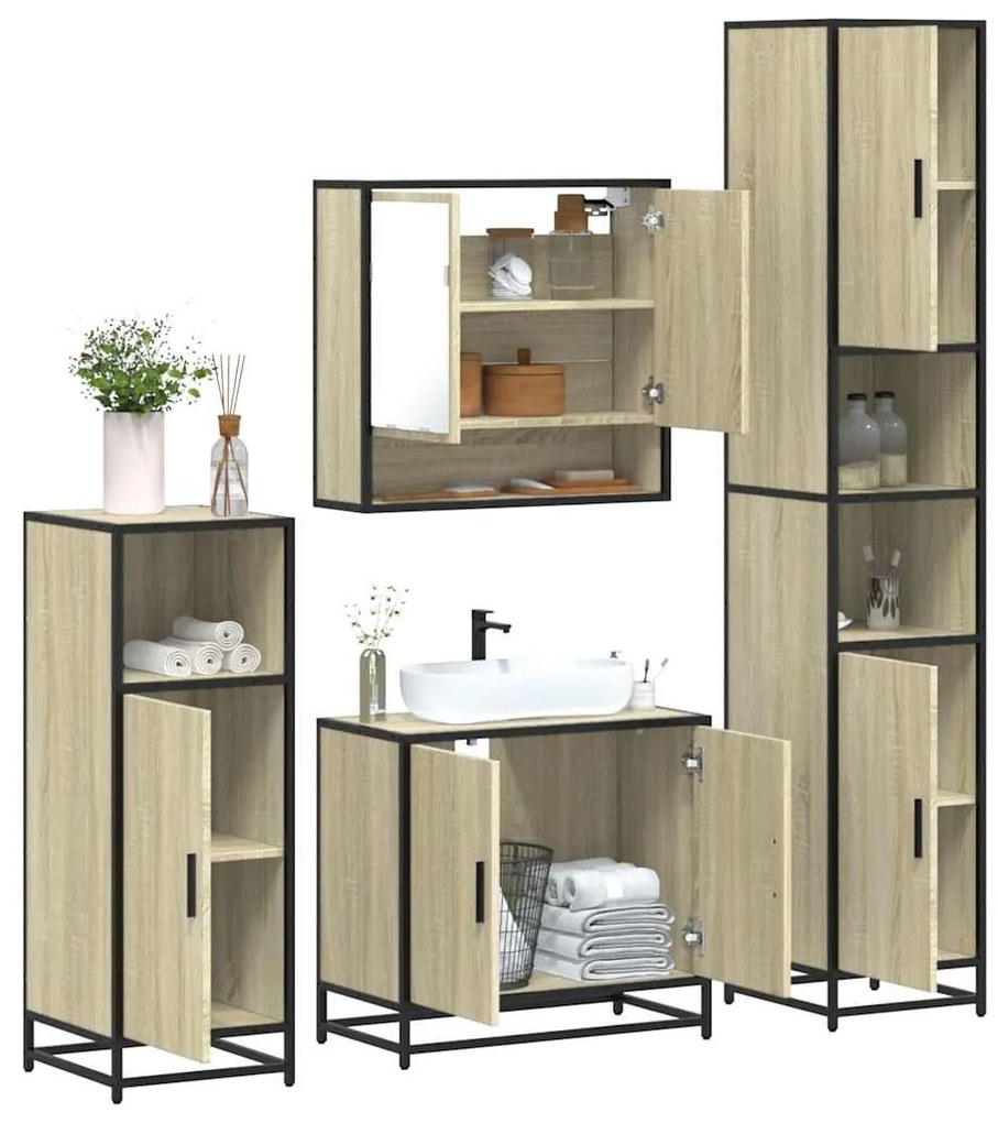 Set Mobili Da Bagno 4 Pz Rovere Sonoma İn Legno Multistrato /