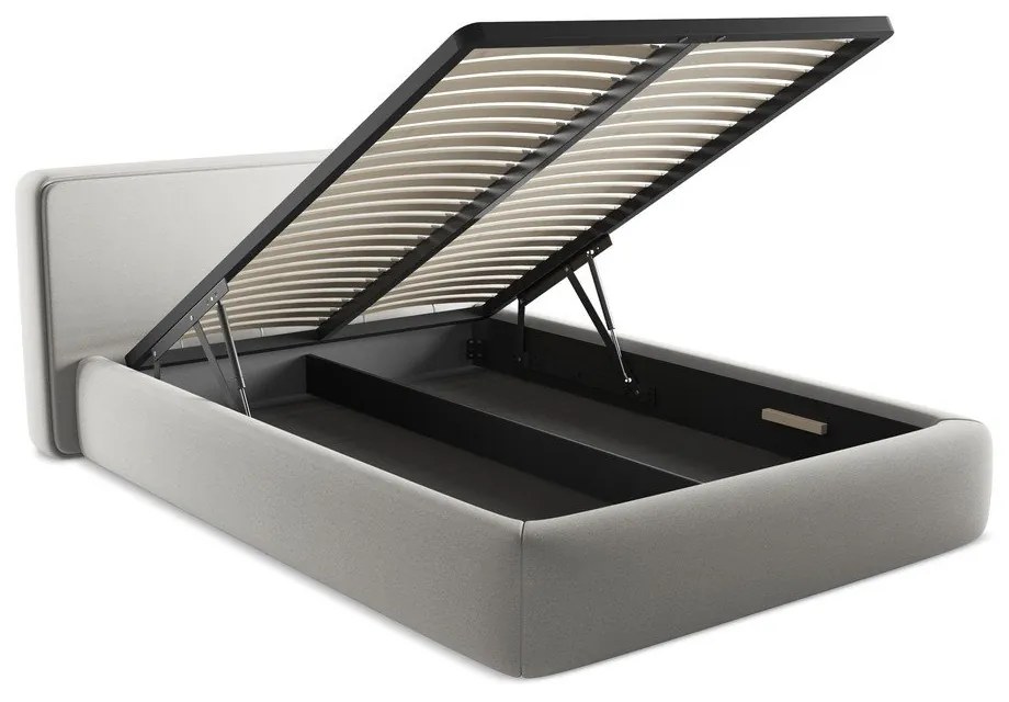 Letto matrimoniale imbottito grigio chiaro con contenitore con griglia 140x200 cm Kiana - Makamii