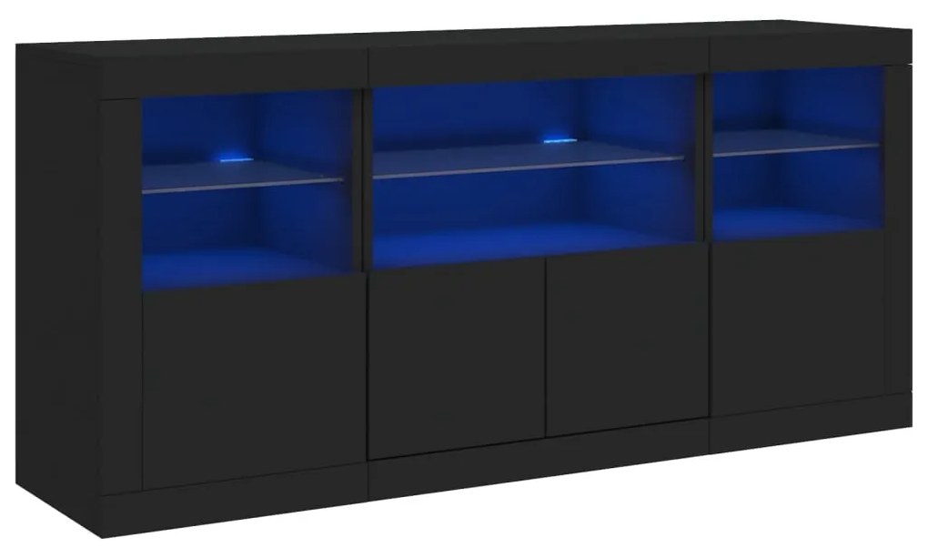 Credenza con luci led nera 142,5x37x67 cm