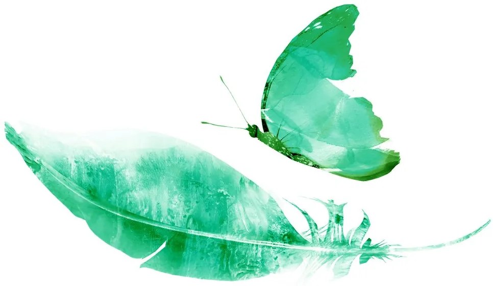 Carta da parati – Piuma con farfalla in stile verde