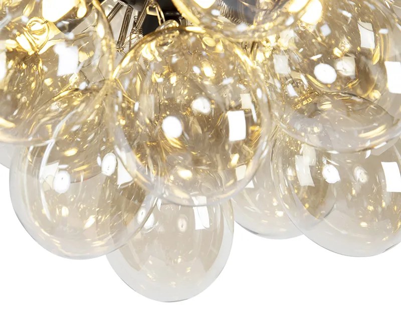 Plafoniera di design nera con vetro ambrato 6 luci - Uvas