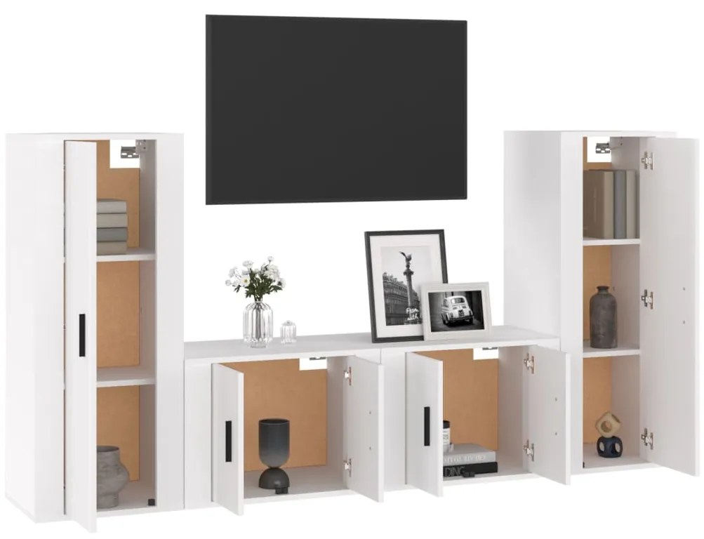 Set di mobili porta tv 4 pz bianco lucido in legno multistrato