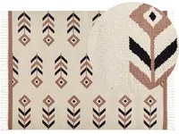 Tappeto Kilim Beige e Nero in cotone 140 x 200 cm a pelo basso Rettangolare reversibile Soggiorno moderno Camera da letto