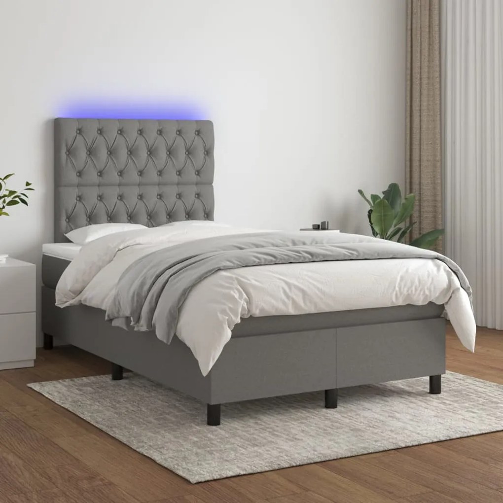 Letto a molle materasso e led grigio scuro 120x190cm in tessuto