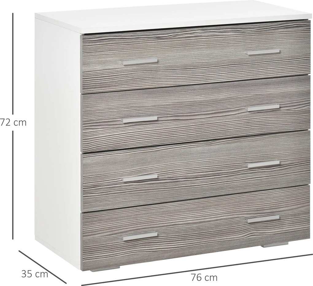 Cassettiera 4 Cassetti con Maniglie in Alluminio e Struttura in Legno 76x35x72 cm Bianco Grigio...