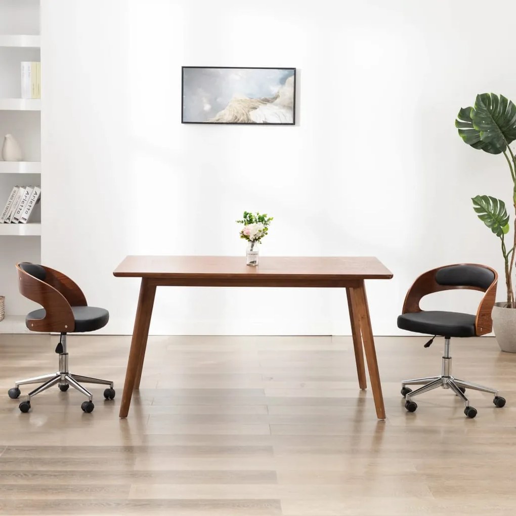 Sedia Da Pranzo Girevole Nera İn Legno Ricurvo E Similpelle /