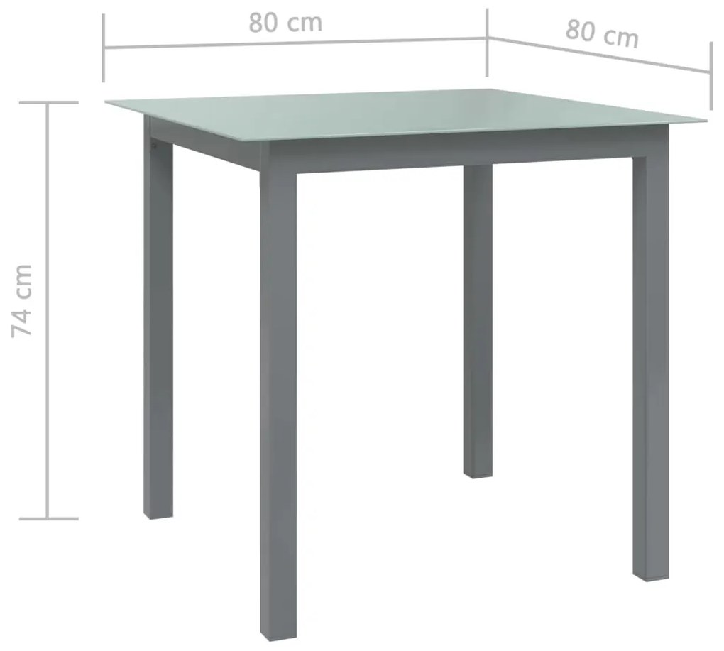 Tavolo da giardino antracite 80x80x74 cm in alluminio e vetro