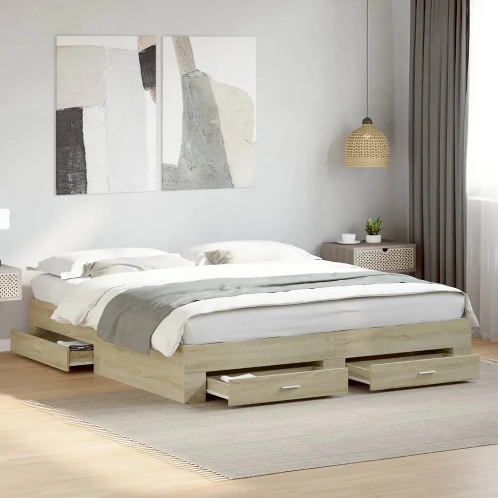 Giroletto cassetti rovere sonoma 180x200 cm legno multistrato