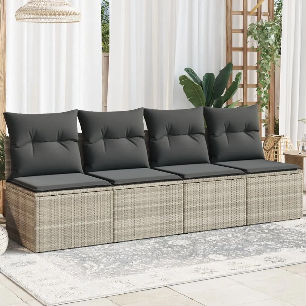 Divano da giardino con cuscini 4 posti grigio chiaro polyrattan