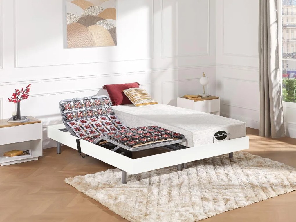 Rete relax 2x65 sospensioni deco in legno bianco di DREAMEA - 2 x 80 x 200 cm - Motori OKIN