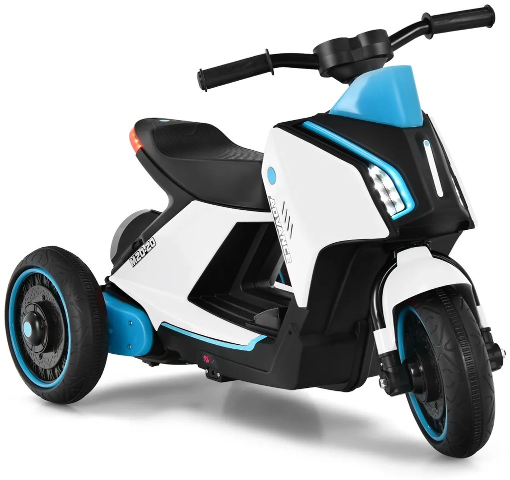 Costway Moto elettrica cavalcabile 6 V per bambini con luci e musica, Moto cavalcabile a batteria con 3 ruote Bianco