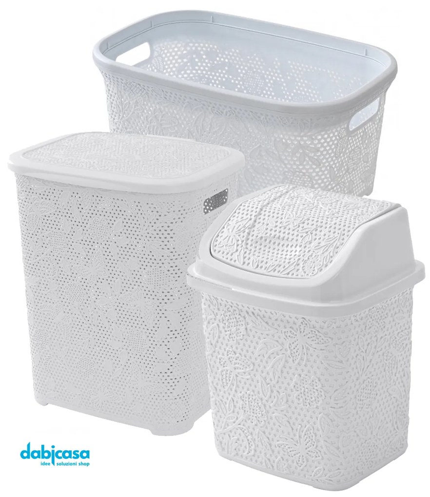 Set Bagno "Linea Flower" 3 Pezzi in Plastica Colore Bianco