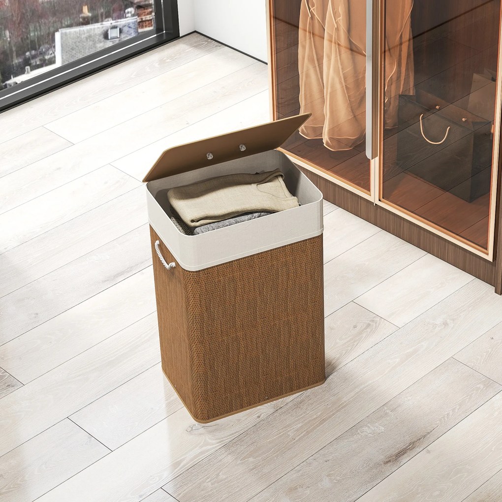 Cesto Portabiancheria 72L con Sacco Rimovibile 40x30x60 cm in Vimini e Bambù Marrone...
