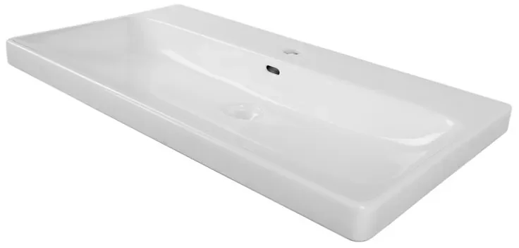 Lavabo integrale rettangolare vasca centrale Remix L 91 x H 16.5 x P 49.7 cm in ceramica bianco
