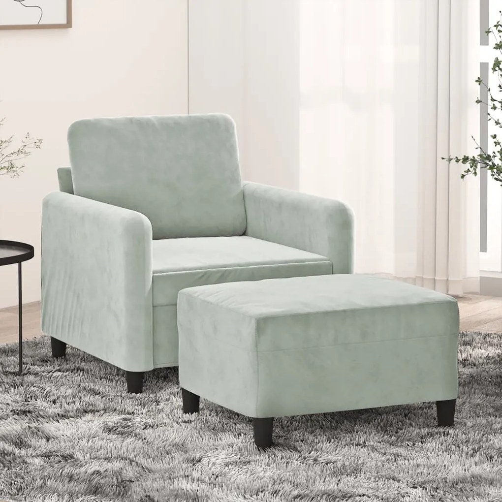 Poltrona Con Poggiapiedi Grigio Chiaro 60 Cm İn Velluto /