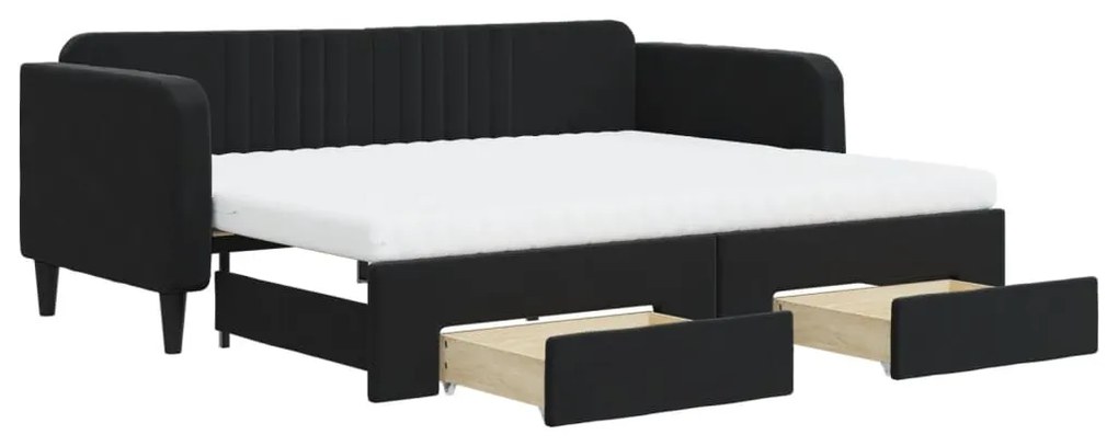 Divano letto estraibile con cassetti nero 90x200 cm in velluto